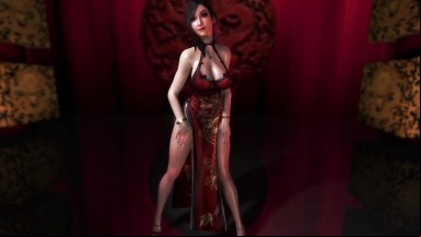Sexy oiled Tifa Lockhart in revealing red dress shamelessly dancing pantyless